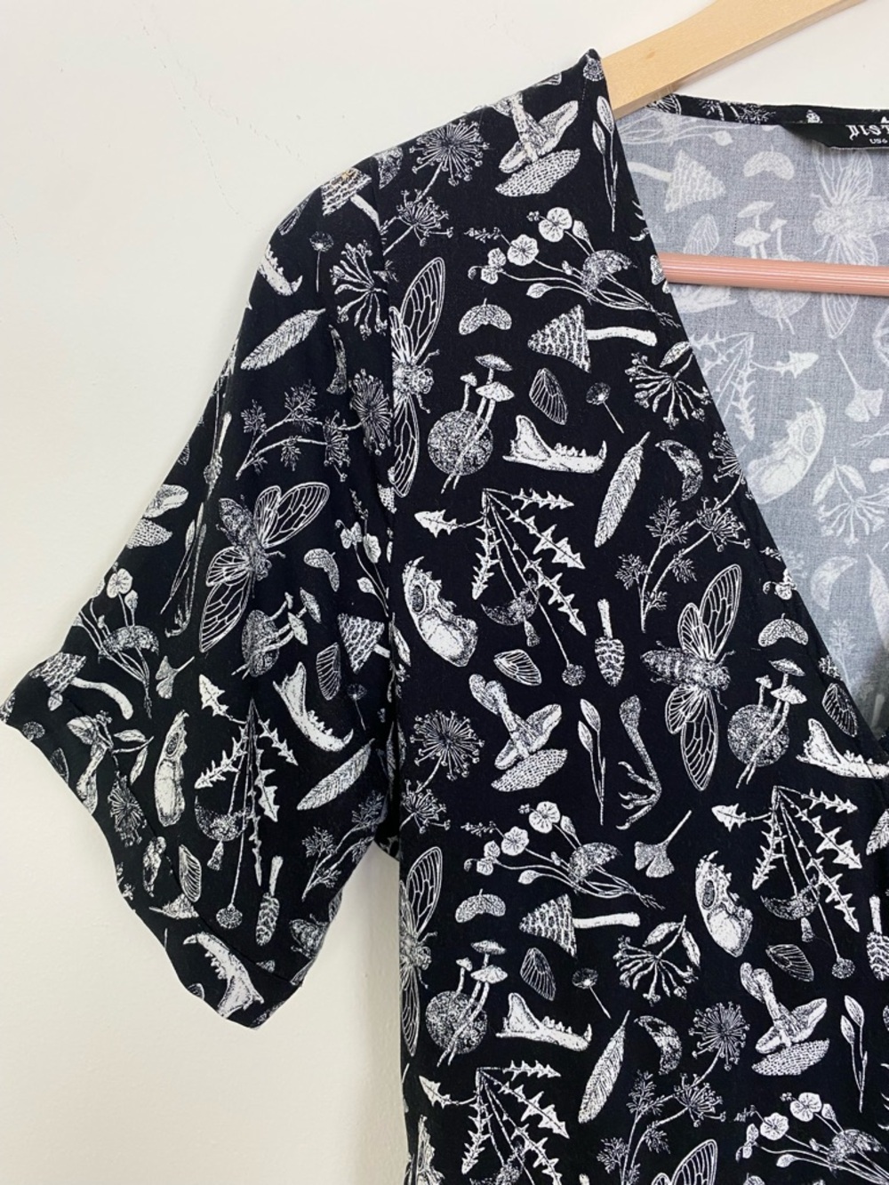 Disturbia Earth Magick black moths & mushrooms wrap midi dress 6 - Picture 6 of 15